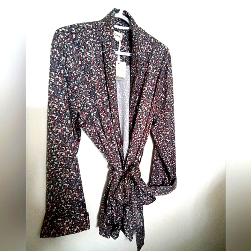 American Vintage Women's Floral Cottagecore Wrap Jacket with Tie Oversized